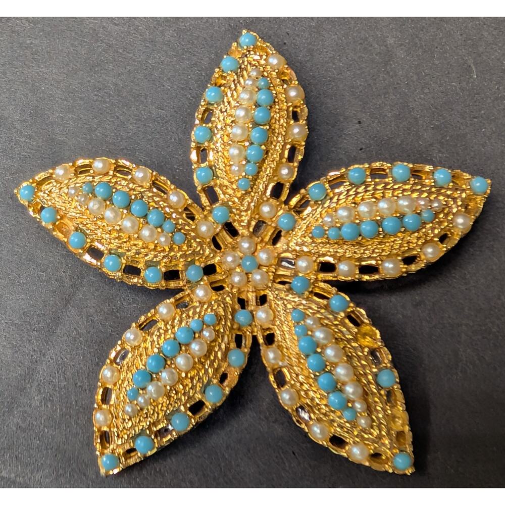 Vtg Sarah Coventry Ocean Star Brooch 1968 Mid Century Floral Filigree Starfish
